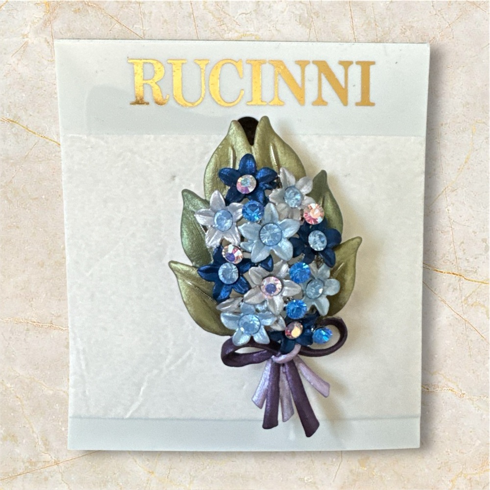 Vintage Rucinni Floral W/Rhinestone Brooch NIP